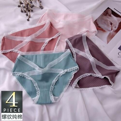 4pcs/pack Pregnant womens panties cotton antibacterial low-waist underwear post-partum large size panties maternity underpants