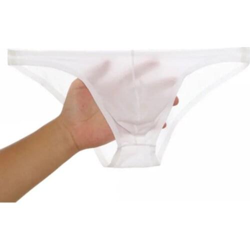Mens Sexy Low-Waist Transparent Briefs Ice Silk See-Through Breathable Underwear Thin Summer Panties