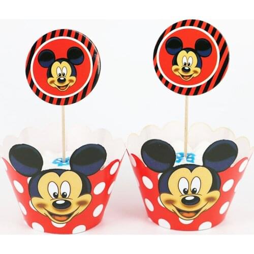 Red Mickey Minnie Mouse Cake decor 12pcs Cupcake Wrapper 12pcs Topper for Baby Shower Kids Birthday Party Decoration Supplies