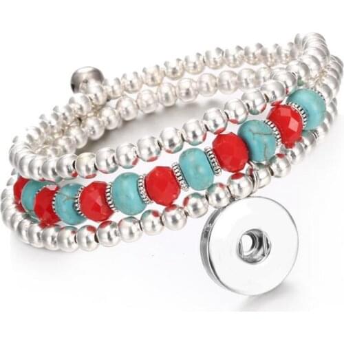 Green Red Natural stone Snap Button Bracelet&Bangles Antique Charm Bracelet For Women Fit 18mm Snap Button Jewelry