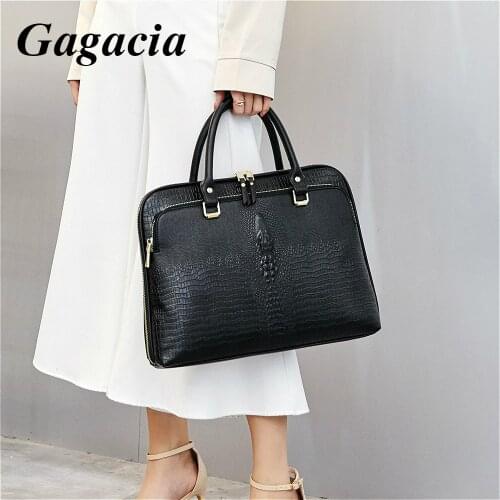 GAGACIA Fashion Business Womens Handbag Leather Briefcase For Woman Laptop Computer 14 Handbags Ladies Office Work Commuter Bag