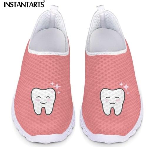 INSTANTARTS Cute Tooth Cartoon Pattern Flats Shoes for Women Fashion Dentist Design Slip on Mesh Sneaker Summer Casual Loafers