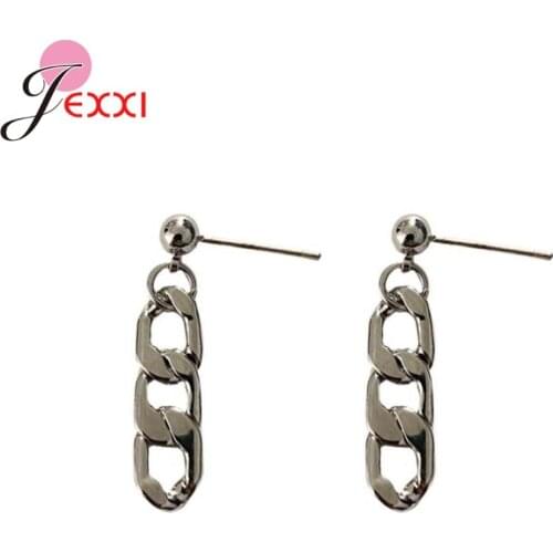 Punk Chain Shape Dangle Earrings For Women Hip Hop Vintage 925 Silver Creative Trendy Drop Earrings Statement Jewelry