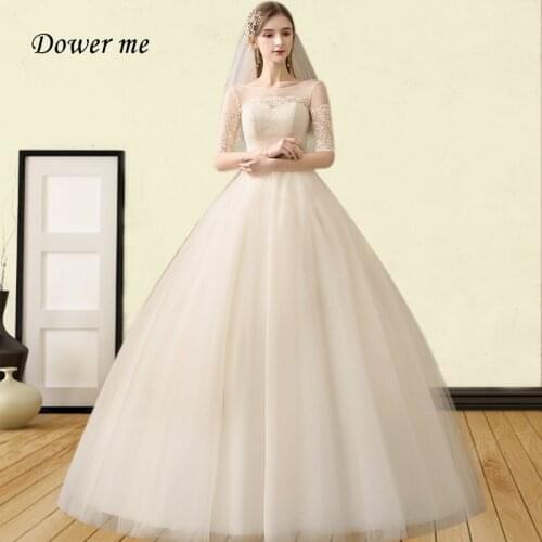 Elegant Wedding Dress GR757 2020 Plus Size Wedding Dresses Half Sleeve O-neck Long Wedding Gowns For Women Lace Bridal Gowns