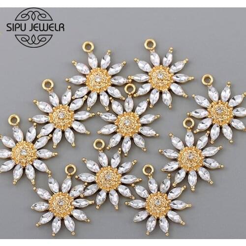 10Pcs/lot Golden Sun Flowers Transparent Crystal Charms Petal Plant Pendant Accessories For DIY Earring Necklace Jewelry Craft