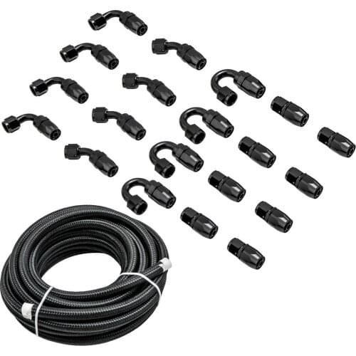 AN8 Braided PTFE Brake Hose Racing Hose Stainless Steel Fuel Oil Line Oil Cooler Hose Pipe 45 90 180 degree fitting End Adaptor