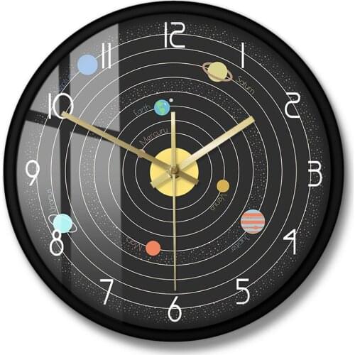 Astronomical Wall Art Decor Solar System in Space Modern Wall Clock Educational Planet Position Silent Wall Clock Astronaut Gift