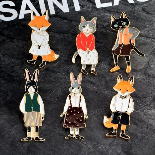 Cartoon Animal Cat Kitten Rabbit Bunny Fox Brooch Pins Enamel Pin Button Icon Denim jacket Collar Lapel Pin Badge Jewelry Gift