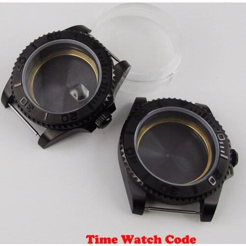 Black 40mm Mens Watch Case Parts fit for ETA 2836 Miyota 8215 automatic movement Sapphire glass PVD coated brushed case