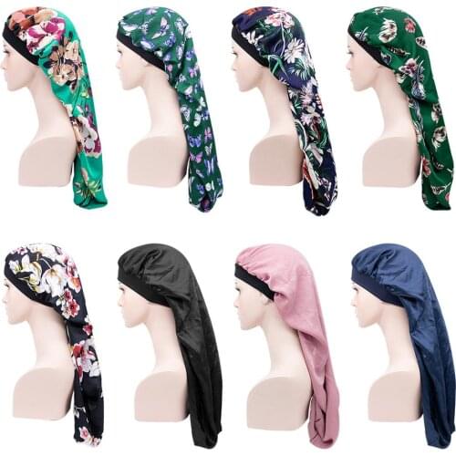 Long Oversized Elastic Single-Layer Satin Barrel Silk Hair Bonnet Breathable Sleeping Cap Turban Headwear Hats For Adult