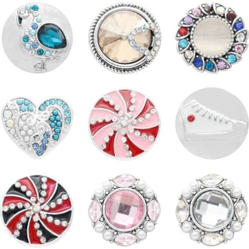 Flamingo love Rhinestone Flower 20mm Metal snap button jewelry DIY bracelet KD1066