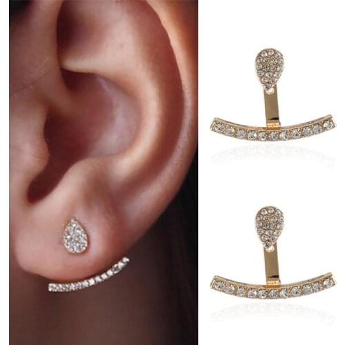 Hfarich Heart Zircon Earring Jackets for Women Bar Double Side Ear Cuff Earring Fashion Summer Jewelry Dropshipping