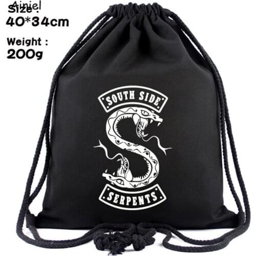 South Side Serpents Riverdale Cosplay Costume Canvas Travel Bag Women Men Boys Simple School Backpack Drawstring Bag Backpack