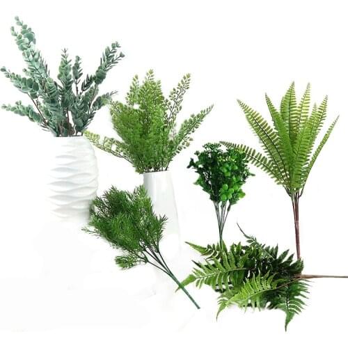 Artificial Plants Green Ferns Leaves Persian Grass Fake Pine Grass Flower Home Garden Wedding Party Shop DIY Floral Decoration