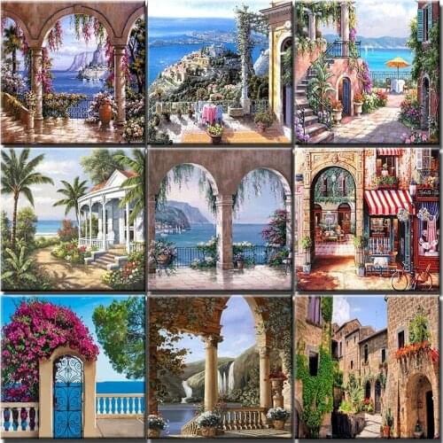 Oil Painting By Numbers Diy Arch Landscape Acrylic Paints With Frame On Canvas Handmade Drawing Piture By Number For Adults Kits
