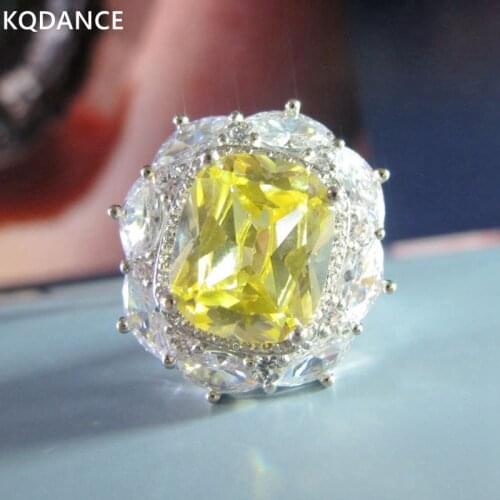 KQDANCE 925 sterling Silver with Big stone Simulated Yellow Diamond Citrine Gemstone Emerald Cut Ring For Women 2021 wholesale