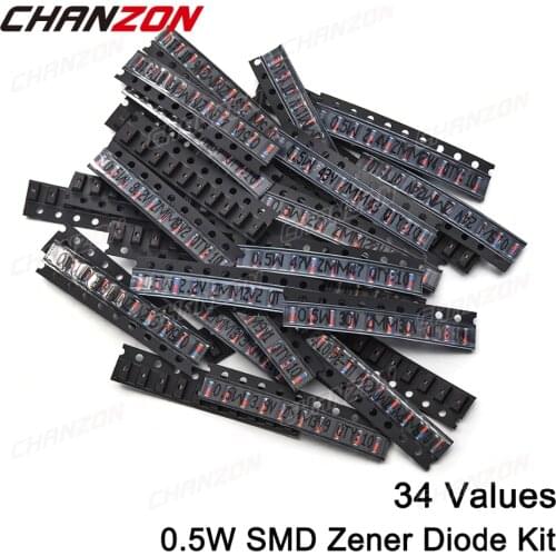 0.5W SMD Zener Diode Assorted Kit (2V 3V 3.3V 3.6V 5.1V 5.6V 7.5V 10V 12V 13V 15V 16V 18V 20V 22V 24V 30V 36V 39V 47V)