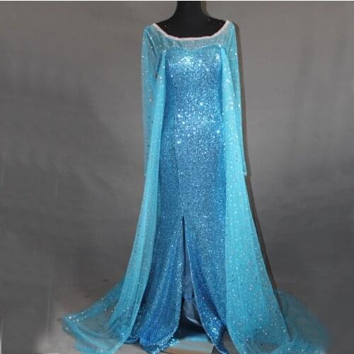 Movie Ice Snow Queen Elsa Cosplay Costume Fancy Halloween Party Gown Adult Women Princess Dress
