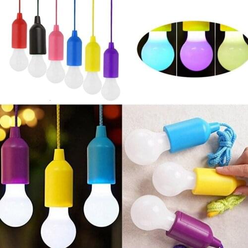 Creative Hanging Lamp Portable LED Pull Cord light Bulb Outdoor Garden Camping Lantern Battery Powered Colorful LED Night Light