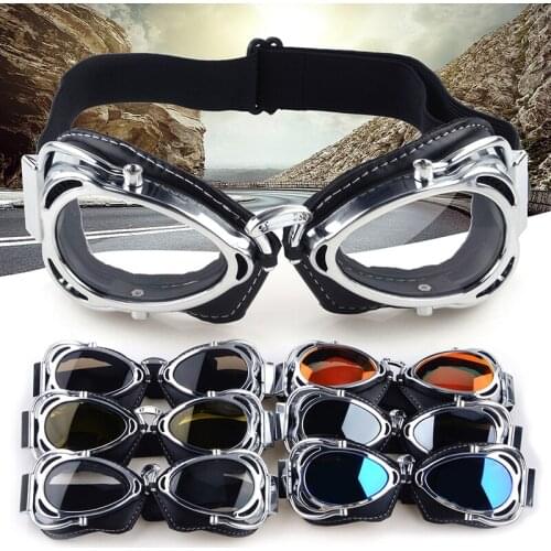 Retro Motorcycle Pilot Goggles Protective Eye Unisex Helmet Glasses Racing Sliver Color Frame For Motorcycle Accessories