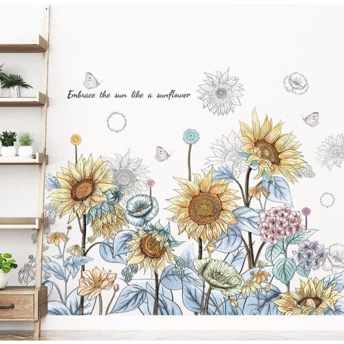Cartoon Decor Sunflower Corner Stickers Flower Bush Skirting Wall Stickers Living Room Background Decoration