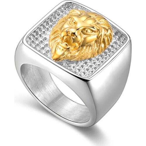 Hot Sale 316L Titanium Steel Golden Lion Head Finger Ring Fashion Punk Mens Jewelry Brother Gift drop shipping bague