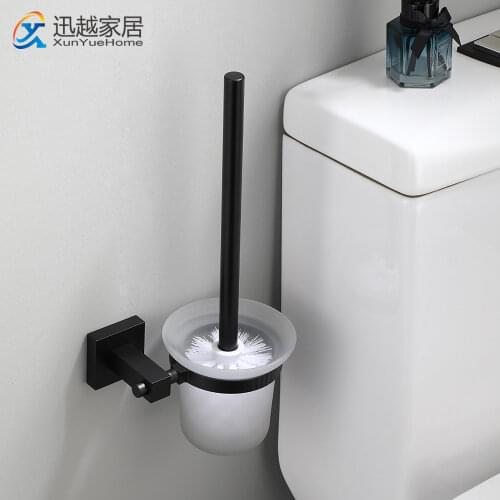 Toilet Brush Holders Set Wall Mounted Aluminum Holder Handle With Glass Caddy Cup Bathroom Accessories Shower Cleaning Tools