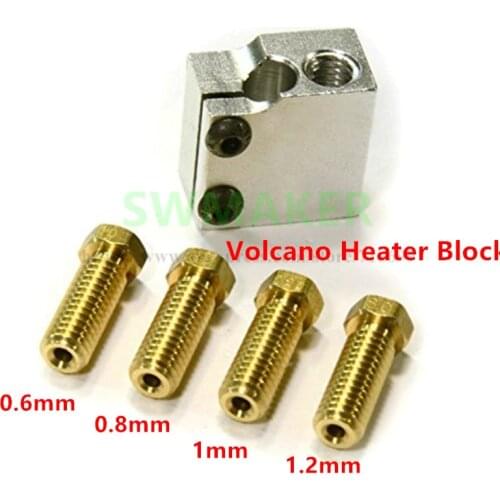 SWMAKER V6 Volcano hotend kit 4 Nozzles 1 Heater Block for RepRap 3D Printer 1.75/3mm filament