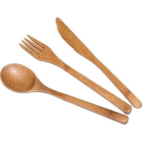 3Pcs/Set Eco-friendly Japanese Portable Cutlery Set Bamboo Dinnerware Set Knife Fork Dinner Tableware Set LX8218