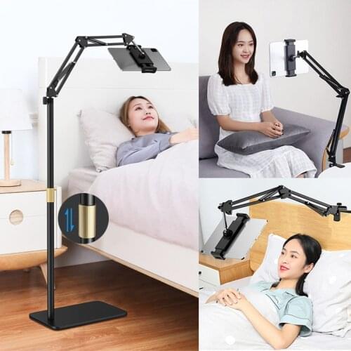 160cm Height Adjustable Floor Tablet Stand Foldable Arm Phone Holder Support for 4-13'' iPhone iPad pro 12.9 Lounger Bed Mount