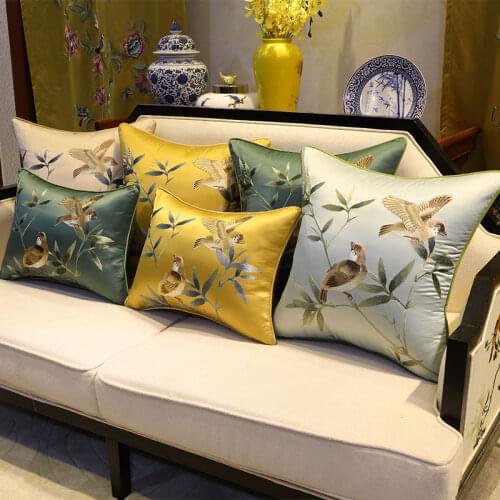 DUNXDECO Cushion Cover Decorative Pillow Case Luxury Embroidery Vintage Chinese Style Bird Flora Coussin Sofa Bedding Decoration