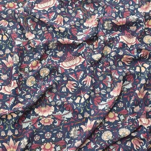 Ne meter high viscose Chiffon tissu Plants and flowers with dark blue background material Fashion clothing fabrics