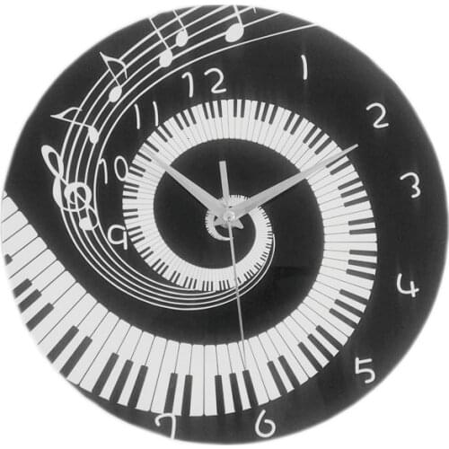 Novelty Elegant Black and White Piano Keys Clock Music Notes Music Keyboard Wave Round Wall Watch Gift For Music Lover Pianist