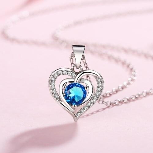 Double Heart Crystal Necklace Pendant Silver Plated New Fashion Heart Pendant Of Necklace For Women Necklaces & Pendants JL1217