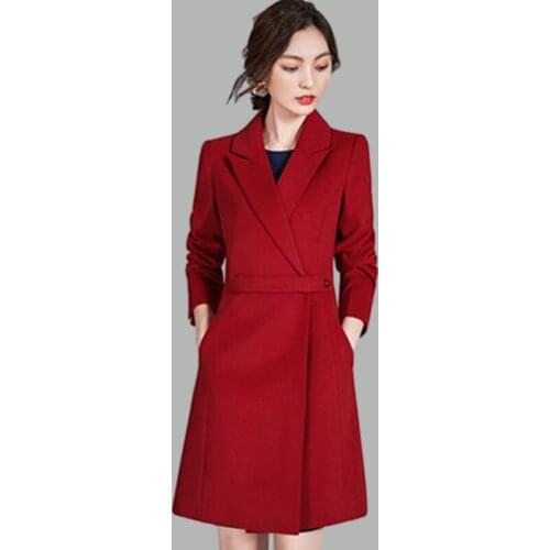 Business Wear Woolen Coat Women Mid-Length Sales Office Ladies 2020 New Autumn Winter Black Outerwear Female Overcoat Clothing