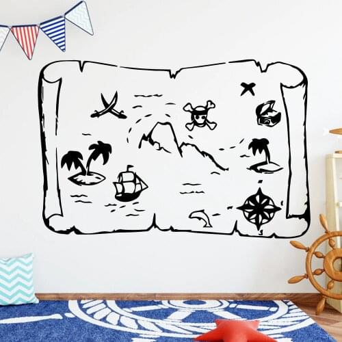 Pirate Map Wall Stickers Home Decoration For Kids Room Wall Vinyl Stickers Cool Pirate Map Nursery Room Decor Mural Poster AF035