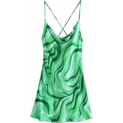 Nlzgmsj Za Spaghetti Straps Short Dress Women 2021 Slip Sexy Backless Party Dresses Draped Neckline Club Ladies Dress 202107