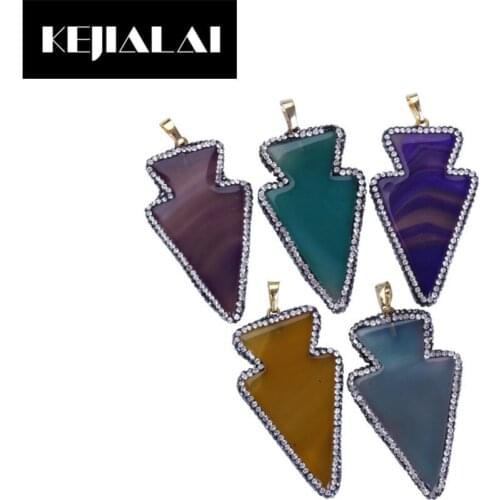 Nature Druzy Pendant Arrow Shape Drusy Gem Stone Pendants Pave Crystal Rhinestone for Necklace Making Women Jewelry Best Gift