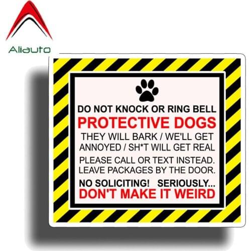Aliauto Warning Car Sticker Do Not Knock or Ring Bell Protective Dog Accessories Funny PVC Decal for Motorcycle Seat,13cm*11cm