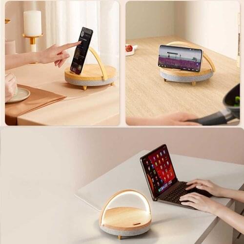 Touch Brightness Bedside Desk Lamps LED Night Light 4 In 1 Bedroom Table Lamp With Wireless Charge Bluetooth-Speaker Phone Stand