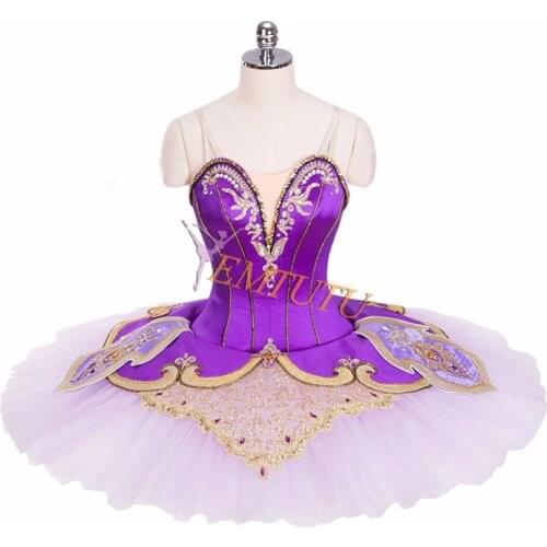 Adult Child Professional Ballet Tutu Purple Gold Professional Ballet Stage Costume Custom Made Pancake Ballet Tutu Dress Women