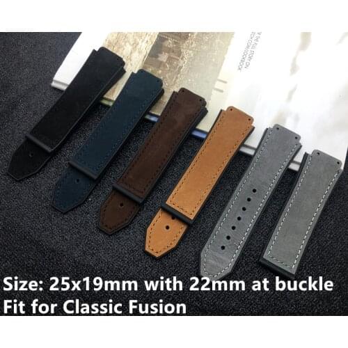 Brand Crazy horse leather 25*19mm rubber silicone watchband watch band for Hublot strap for Big bang belt for classic fusion