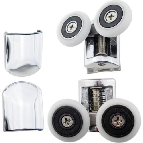 Stainless Twin 2 pcs Wheels Top Bottom roller Bathroom Shower Door Rollers Glass sliding door Rollers hanging pulley adjustable