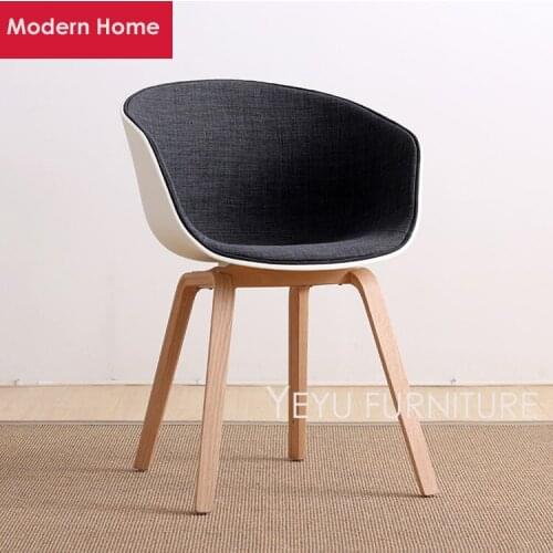 Minimalist Modern Design Plastic and Wood Leg Half Soft Cover Dining Chair Fashion Shell Living Room Leisure Computer Chair