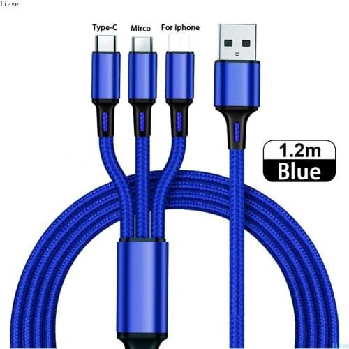 3in1 Data USB Cable For IPhone IPad Fast Charger Charging Cable, For Android Phone Type C Xiaomi Huawei Samsung Charger Wire