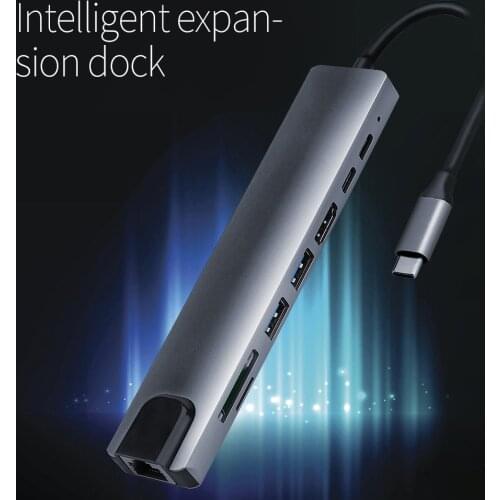 USB Hub 8 in 1 Docking Station Multiport Adapter With Type-c to HDMI RJ45 PD SD/TF for iPad MacBook Pro Type-C Windows Laptops