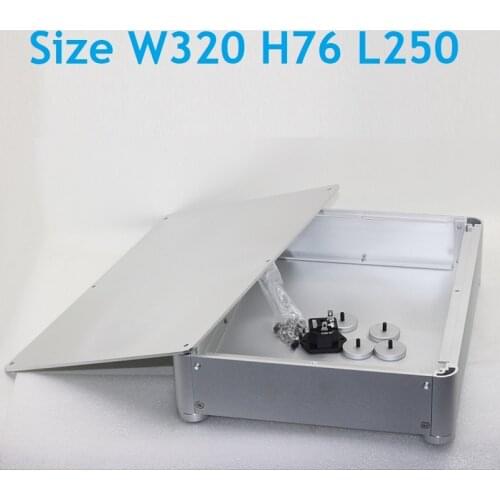 Size W320 H76 L250 Full Aluminum Power Amplifier Chassis Preamp Case Full Silver DIY Round Corner Box Amp Decoder 3206