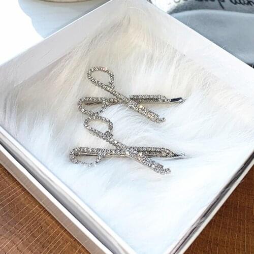 Scissors Shape Hair Pin Hair Clip Rhinestone Barrette For Women Lady Girls Fashion Hair Accessories 1PCS
