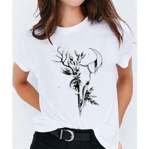 T-shirts Top for Women Plant Flower Printing 90s Clothing Casual Print Lady Womens Graphic T Shirt Ladies Female Tee T-Shirt