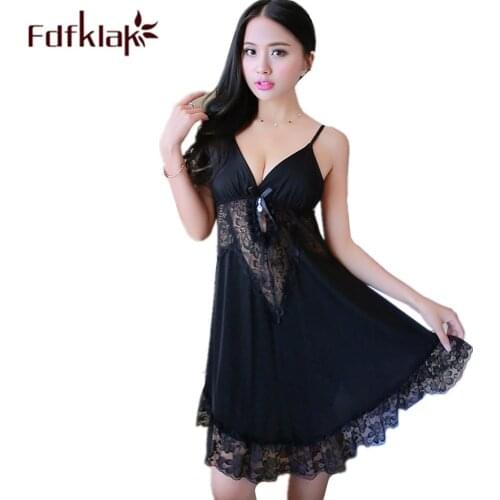 Fdfklak M-XXL Plus Size Underwear Hot Lingerie Womens Summer Dress New Nightwear Lace Pink/Black Nighty Sexy Nightgowns